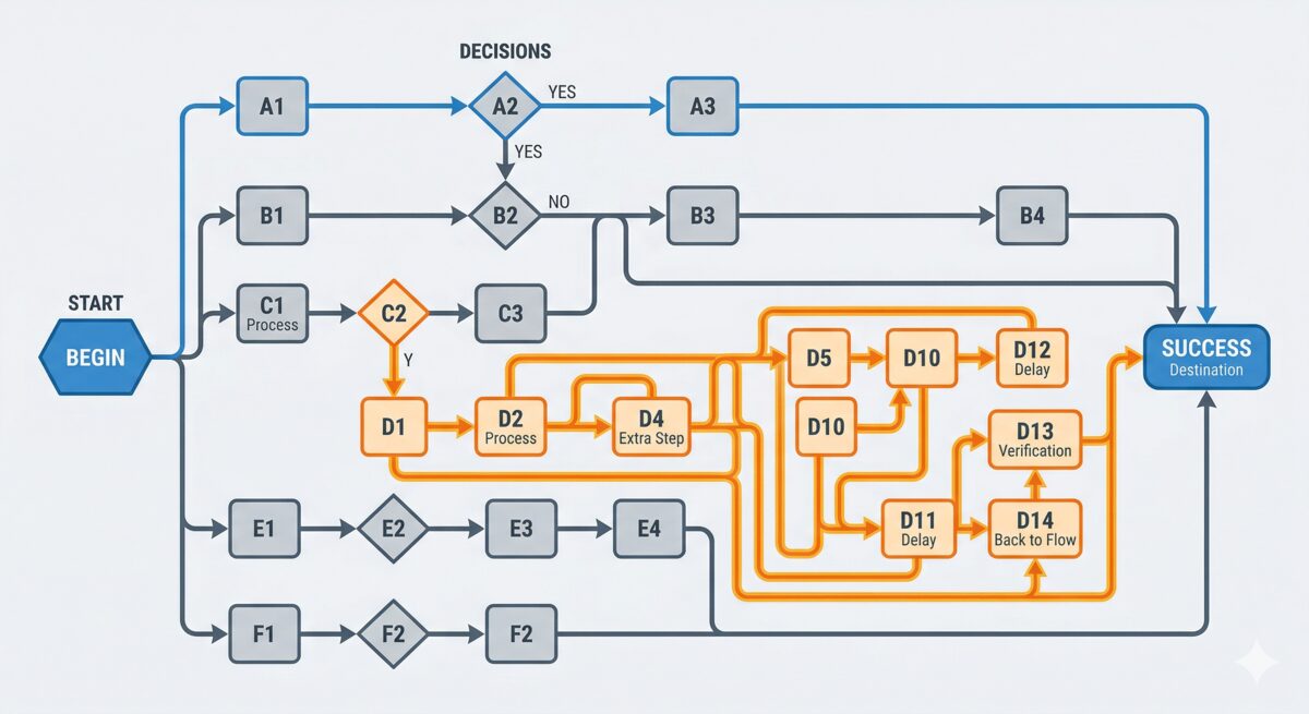 Diagram showing a correct but unnecessarily complex code path